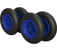 4 x Roue en polyuréthane Ø 350 mm 3.50-8 palier lisse roue de brouette pneus anti-crevaison, noir/bleu