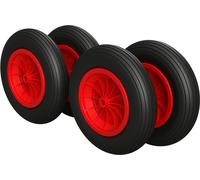 4 x Roue en polyuréthane Ø 350 mm 3.50-8 palier lisse roue de brouette pneus anti-crevaison, noir/rouge