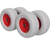 4 x Roue en polyuréthane Ø 400 mm 6.50-8, 2 roulements à billes tondeuse robotisée tracteur anti-crevaison, gris/rouge
