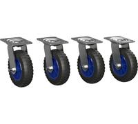4 x Roulette pivotante avec roue enPolyuréthaneØ 160 mm palier lisse rouleau de transport anti-crevaison, noir/bleu