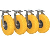 4 x Roulette pivotante avec roue enPolyuréthaneØ 260 mm 3.00-4 roulement à billes rouleau de transport anti-crevaison, jaune/gris