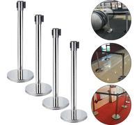 4 x système de guidage de personnes Poteau de délimitation Poteau de barrage Barrière en acier inoxydable avec ceinture rétractable de 2m Bande d'avertissement