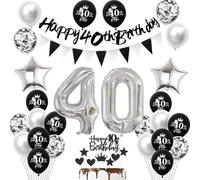 40 ans Anniversaire Décoration homme femme, Noir Bannière 40 ans Anniversaire Guirlande Déco 40 ans Anniversaire femme Ballons argentés 40 ans Anniversaire Décoration gâteau 40 ans homme femme