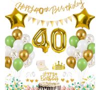 40 ans Decoration Anniversaire Ballons Homme Happy Birthday Décoration Vert | Femme Deco Banderole Joyeux Anniversaire Decoration Carte Gateau Couronne Confettis Guirlande Fanion Doré Blanc