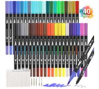 40 Feutre Coloriage, Stylo Feutre, Feutres Pinceaux, Feutres Aquarellable Double Pointe 0.4mm et 2mm pour Dessin, Doodling, Bullet Journal, Projets Art, Carte Cadeau, Coloriage Adulte Enfants