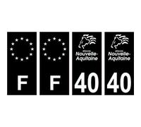 40 Landes logo noir autocollant plaque immatriculation auto sticker Lot de 4 Stickers - Angles : droits