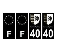40 Landes noir autocollant plaque immatriculation auto sticker Lot de 4 Stickers - Angles : droits