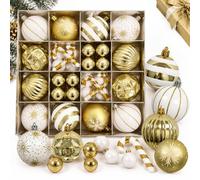 40 Pcs Boule de Noël, Decoration Noel Sapin avec Lanière, Or | 9 Sortes Boule de Noël en plastique Personnalisé et Flocon de Neige, pour Arbre de Noël Fête de Mariage Décor