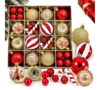 40 Pcs Boule de Noël, Decoration Noel Sapin avec Lanière, Rouge | 9 Sortes Boule de Noël en plastique Personnalisé et Flocon de Neige, pour Arbre de Noël Fête de Mariage Décor