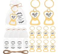 40 pièces/20 pièces Ensemble cadeau de porte-clés ouvre-bouteille doré avec remerciements - Comprend 10/5 ouvre-bouteilles, 10/5 cartes, 10/5 cordes et 10/5 sacs en tulle. Parfait pour les fêtes d'ann