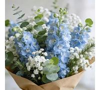 40 pièces Bouquet de fleurs artificielles Eucalyptus Étoile Bleue, Gypsophile Bleue, Papillon Queue Grasse Bleue, Eucalyptus, Convient pour la décoration de vacances, la décoration de la maison, les a