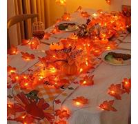 40 pièces Couronne de feuilles d'érable d'automne, Guirlande lumineuse LED de feuilles d'érable 2M/3M/6M, Guirlande de feuilles d'automne artificielles, Décoration d'automne colorée, Décoration d'auto