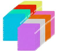 40 pièces Pochettes Plastiques Perforées A4 Pochettes Coins Transparentes A4 Perforées 8 Couleurs pour Classeur Ranger et Classer