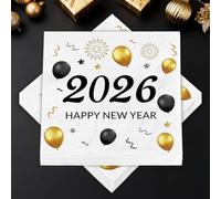 40 Pièces Serviettes Nouvel An, Serviettes "2026 Happy New Year", Décorations du Nouvel An 2026, Accessoires de Fête pour la Table du Réveillon, 33 x 33 cm