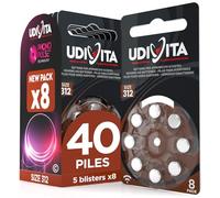 40 Piles Auditives 312 Udivita avec Technologie Phono Pulse PR41 (Marron) | 5 Blisters de 8 Piles, Zinc-Air Hearing Evolution