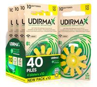 40 Piles Auditives PR70 Taille 10 (Jaune) Udirmax Zinc-Air 0% Mercure 1,45V Eco Pack - 4 Blisters Écologiques de 10 Piles