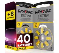 40 Piles Auditives Rayovac Extra 10 Jaune PR70 + 8 Piles Udivita | 5+1 Blisters de 8 Batteries