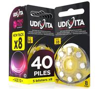 40 Piles Auditives Size 10 Udivita, Jaune, Zinc-Air Technologie Phono Pulse | 5 Blisters de 8 Piles, Taille PR70