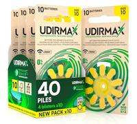 40 Piles Auditives Taille 10 Udirmax PR70 Jaune Zinc-Air Eco Pack - 4 Blisters Écologiques de 10 Piles