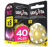 40 Piles Auditives Taille 10 Udivita PR70 (Jaune) Zinc-Air Hearing Evolution Technologie Phono Pulse - 5 Blisters de 8 Piles