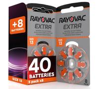 40 Piles Auditives Taille 13 Rayovac Extra + 8 Udivita | Technologie Sound Fusion 5+1 Blisters de 8 Batteries