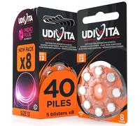 40 Piles Auditives Taille 13 Udivita PR48 (Orange) avec Technologie Phono Pulse Zinc-Air Hearing Evolution - 5 Blisters de 8 Piles