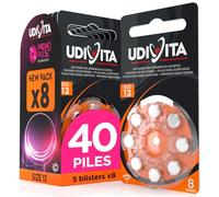 40 Piles Auditives Taille 13 Udivita PR48 (Orange) Zinc-Air Hearing Evolution Technologie Phono Pulse - 5 Blisters de 8 Piles