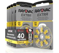 40 Piles pour appareils auditifs Rayovac Extra 10. - 5 Ampoules de 8 Piles