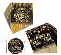 40 Serviettes Nouvel an 2026 Noir Or Décoration élégante pour Réveillon, Fête de Nouvel an, et Autres Célébrations Festives, Design Happy New Year, 2 modèles