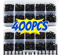 400 pièces Ensemble de vis autotaraudeuses noires en croix, vis de menuiserie, vis pour plaques de plâtre, vis pour cloisons sèches, vis autotaraudeuses durcies, vis de décoration pour la maison Acier