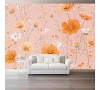 400 x 280 cm, Romantique Rêveur Intissé Papier Peint Panoramique | Aquarelle Plante Floral Cosmos Papier Peint, Rose Hd Imprimer pour salon et chambre à coucher