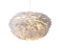 40CM/15.9" Gris Plume Pendentif Lumière Tissé À La Main Plume Abat-Jour Suspension Lampe Luminaire Plafonnier Plume Lustre pour Salon, Chambre