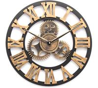 40CM 3D Horloge Murale Quartz Antique Gear Bois Pendule Murales Industriel en Chiffres Romains Luxury Handmade Crochet Or