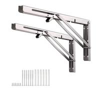 40cm Équerre Pliante Étagère en Acier Inoxydable Argent, 2 Pièces Support Tablette Rabattable Charge Lourde Max 80kg, Console Pliable pour Table Murale, Établi, Gain de Place