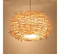 40CM LED Plafonnier Couverture Tissé À La Main Lustre En Rotin Ombre Légère Oiseau Nid Plafonnier En Bois pour Le Bar, Café, Librairie, Couloir et Salon
