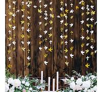 40Ft Dorées et Blanches de Colombes de La Paix Croix Feuilles Papier Guirlande pour Mon Baptême, Anniversaires Naissance Fille Garçon, Mariage, Première Communion Religieux Chrétien fête de Décoration
