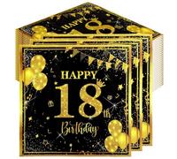 40PCS Serviettes de 18ème Anniversaire, Noir Or Serviette Papier Décoration Anniversaire 18 ans, 33 x 33cm Serviettes Happy Birthday, Dorées Serviettes de Fête pour deco Anniversaire Fille Garçon