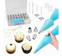 41Pcs Douille Poche à Douille Pâtisserie Kit Décoration de Gâteaux Crème DIY Réutilisable(32 Douilles Inox/2 Poches àDouille Silico
