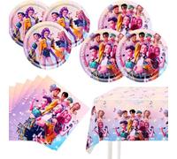 41pcs Kpop Demo Hunte Anniversaire, Set de Vaisselle de Fête d'Anniversaire, 20 Assiettes, 20 Serviettes et 1 Nappe ecc, Décoration de Table pour Fête d’Enfants et Anniversaire à Thème