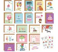 42 pièces Jeu de cartes de vœux d'anniversaire heureux avec enveloppes et autocollants à combiner soi-même, message créatif INS pour l'anniversaire (20 cartes d'anniversaire + 20 enveloppes + 2 autoco