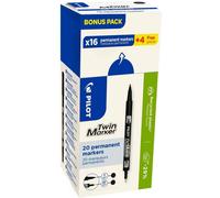 Marqueur permanent - PILOT - Twin Marker - 20 pièces - Pointe fine et extra fine - Noir