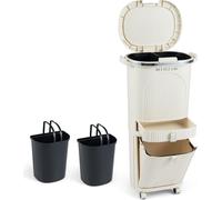 42L Kitchen Trash Bin with Lid, 3 Compartments, Wheels
