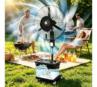 42L Ventilateur de Brume Intérieur et Extérieur, Brumisateur Industriel avec Réservoir d'Eau, 3 Vitesses, Ventilateur Brasseur d'Air Oscillant à 90° sur Roulettes pour Terrasse, Entrepôt(φ 81cm)