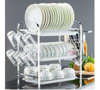 42x25x49cm Égouttoir à Vaisselle à 3 Niveaux pour sécher Les Assiettes et bols avec 3 plateaux d'égouttage -l.42xp,25xh.49 cm
