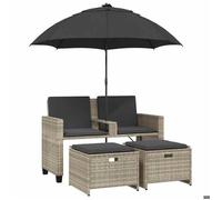 43314& NEUF Canapé de jardin - Salon bas d'extérieur - 2 places et parasol tabourets gris clair rotin - 120x61x80 cm