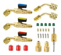 45 Deg Ball Valve Adapter Kit R410A R22 HVAC Brass Angled AC Valve Fitting 1/4 pour sae R410A HVAC pour service Valve Kit 45 Degree R22 R410A R410A Adapter Set 1/4 to 5/16 pour sae Male Female Manual