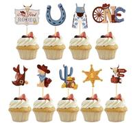 45 Pièces Décorations de Cupcakes d'Anniversaire de Cow-Boy, 9 Styles Décorations de Cupcakes d'Anniversaire Unique Décoration de Cupcakes de Rodéo pour une Fête sur le Thème du Cow-Boy