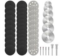 45 Psc Mini Disques de Coupe pour Dremel Outil Rotatif pour Bois Verre | Mini Disque à Tronçonner, 6 Lames de Scie Circulaire HSS 23 Disques en Résine 10 Disques Diamantés et 6 Mandrins pour Métal