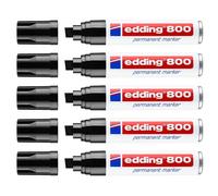 edding Marqueur permanent 800 – Pack 5 – Noir – Pointe biseautée 4–12 mm – Sèche vite