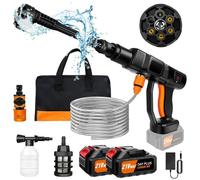 45Bar Nettoyeur Haute Pression sans Fil avec 2 Batterie, Moteur Haute Puissance et Buse Multifonction 6 en 1 pour Voitures Jardin